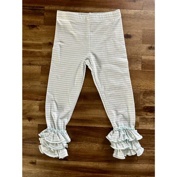 SweetHoney Nelly Leggings Mint Green Cream Stripe Ruffle Knit Pants 2T - Picture 2 of 6